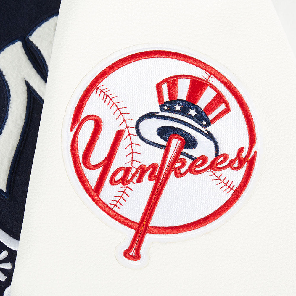 MLB NEW YORK YANKEES SUGAR SKULL BLOUSON COLLÉGIAL EN LAINE À BORDS CÔTELÉS POUR HOMME (MARINE MINUIT/BLANC)