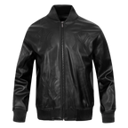 MLB NEW YORK YANKEES WASHED VANGUARD MEN'S LEATHER VARSITY JACKET (JET BLACK)