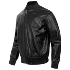 MLB NEW YORK YANKEES WASHED VANGUARD MEN'S LEATHER VARSITY JACKET (JET BLACK)