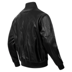 MLB NEW YORK YANKEES WASHED VANGUARD MEN'S LEATHER VARSITY JACKET (JET BLACK)