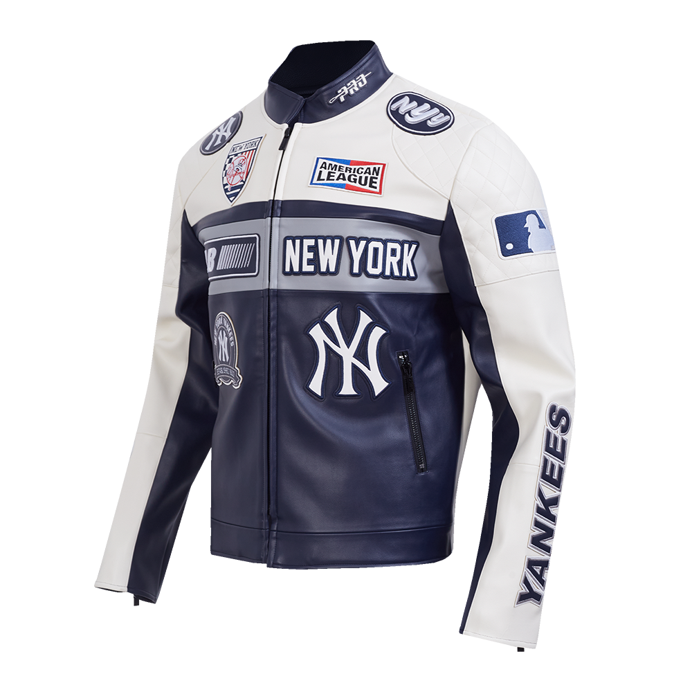 MLB NEW YORK YANKEES MEN'S MOTO JACKET (EGGSHELL/ MIDNIGHT NAVY)