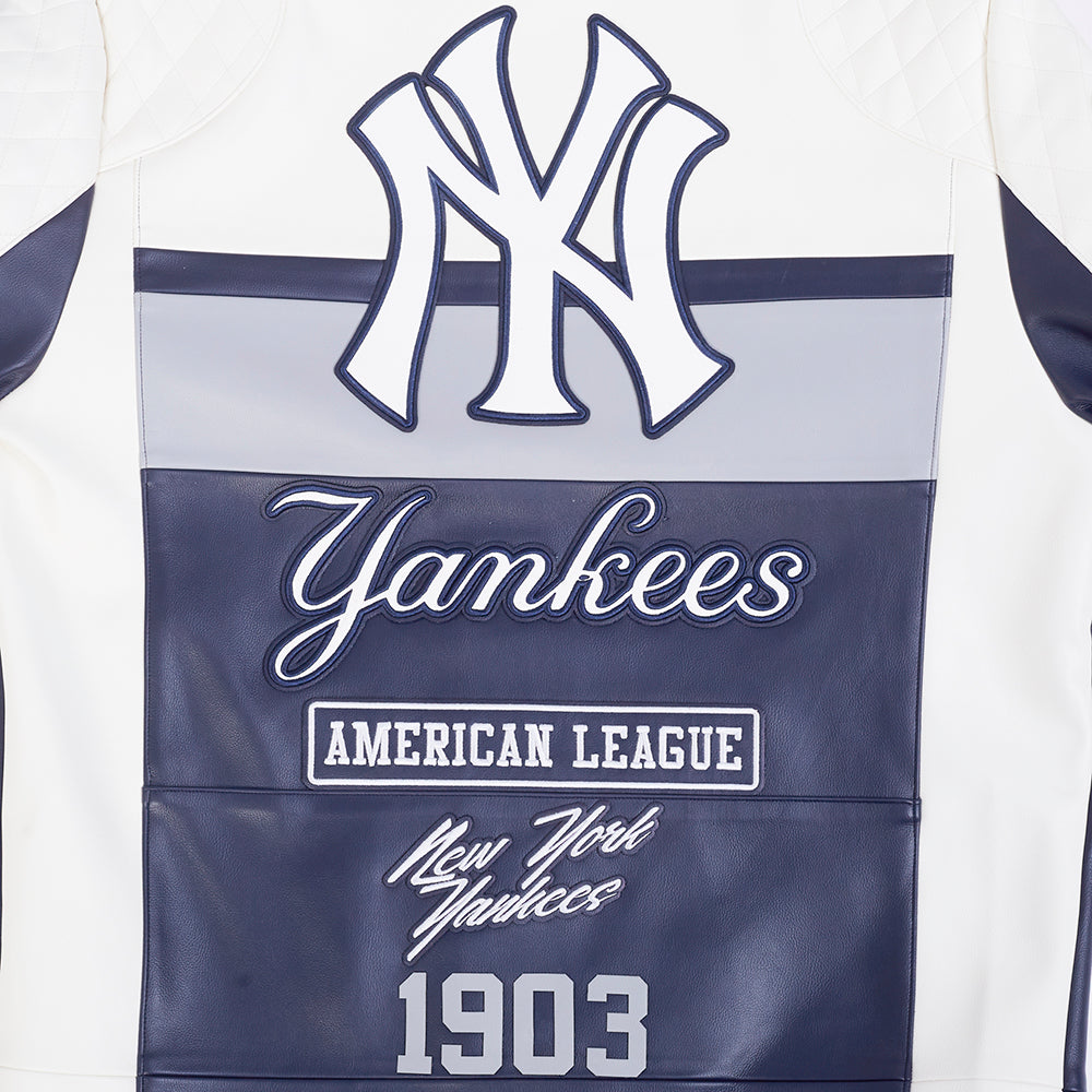 MLB NEW YORK YANKEES MEN'S MOTO JACKET (EGGSHELL/ MIDNIGHT NAVY)