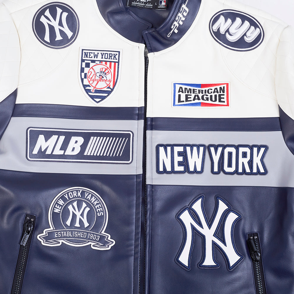 MLB NEW YORK YANKEES MEN'S MOTO JACKET (EGGSHELL/ MIDNIGHT NAVY)