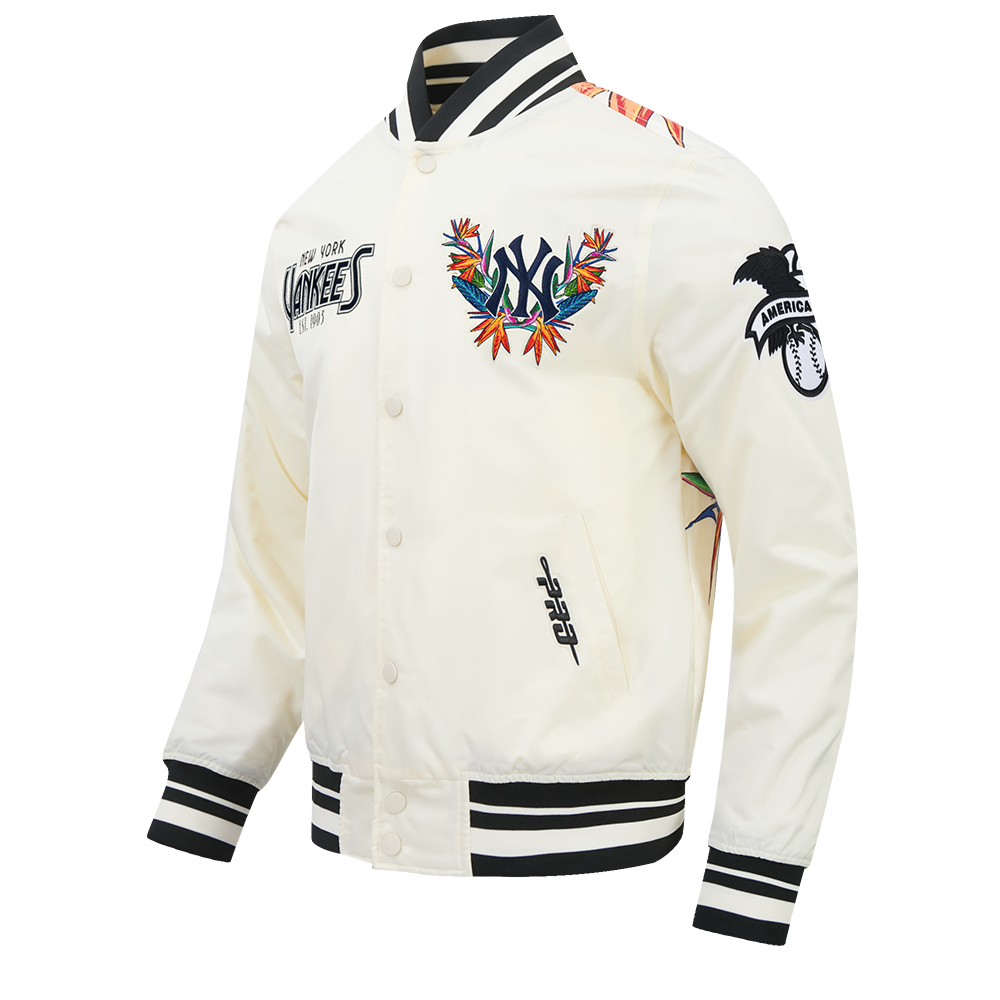 MLB NEW YORK YANKEES PARADISE MEN'S SATIN JACKET (EGGSHELL/ BLACK)