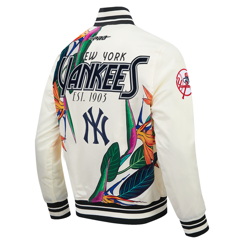MLB NEW YORK YANKEES PARADISE MEN'S SATIN JACKET (EGGSHELL/ BLACK)