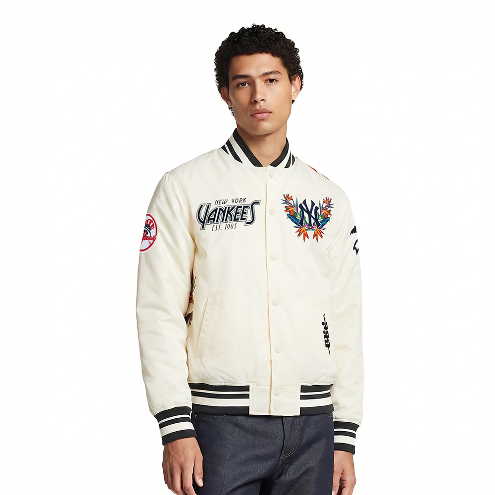 MLB NEW YORK YANKEES PARADISE MEN'S SATIN JACKET (EGGSHELL/ BLACK)
