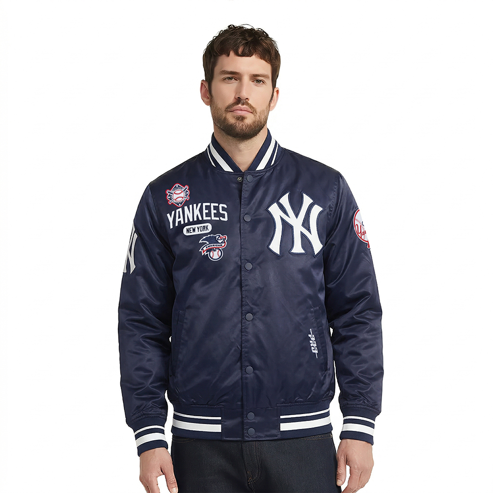 MLB NEW YORK YANKEES LETTERMAN MEN'S SATIN JACKET (MIDNIGHT NAVY)