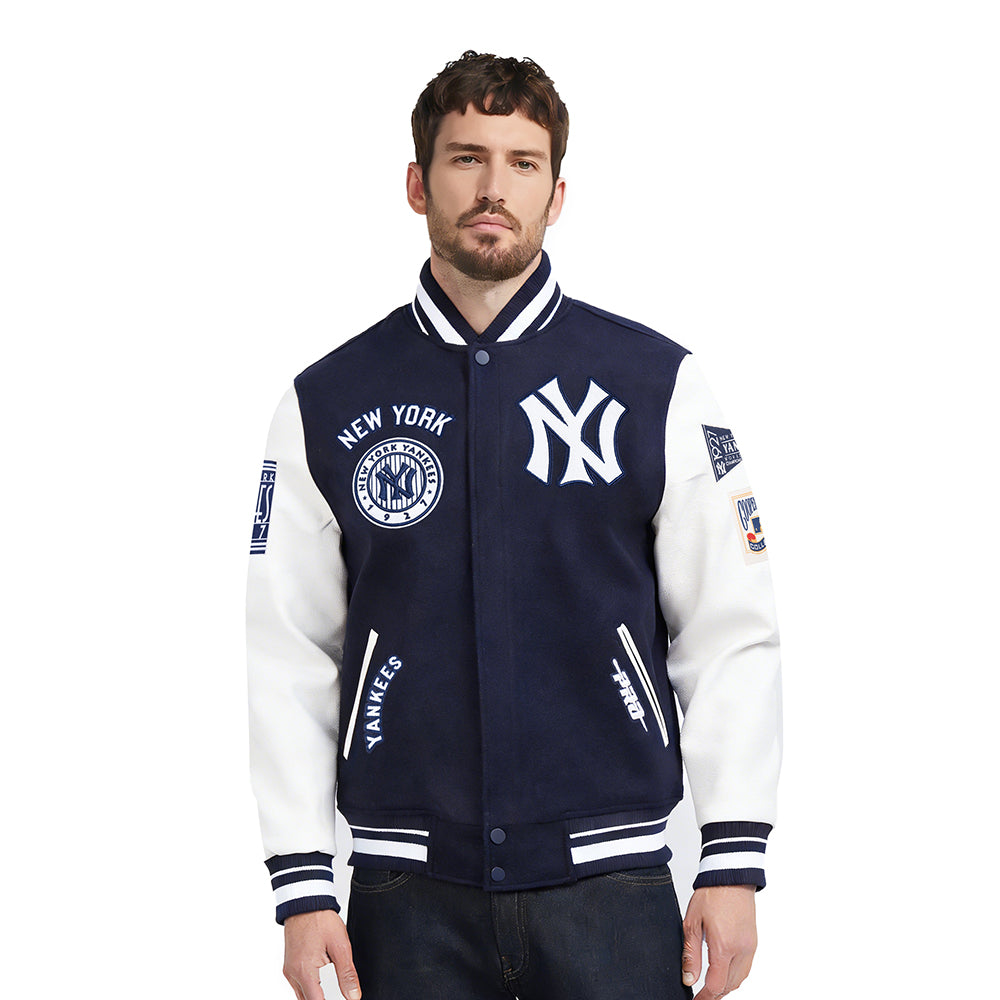 MLB NEW YORK YANKEES RETRO CLASSICS MEN'S RIB WOOL VARSITY JACKET (MIDNIGHT NAVY/WHITE)