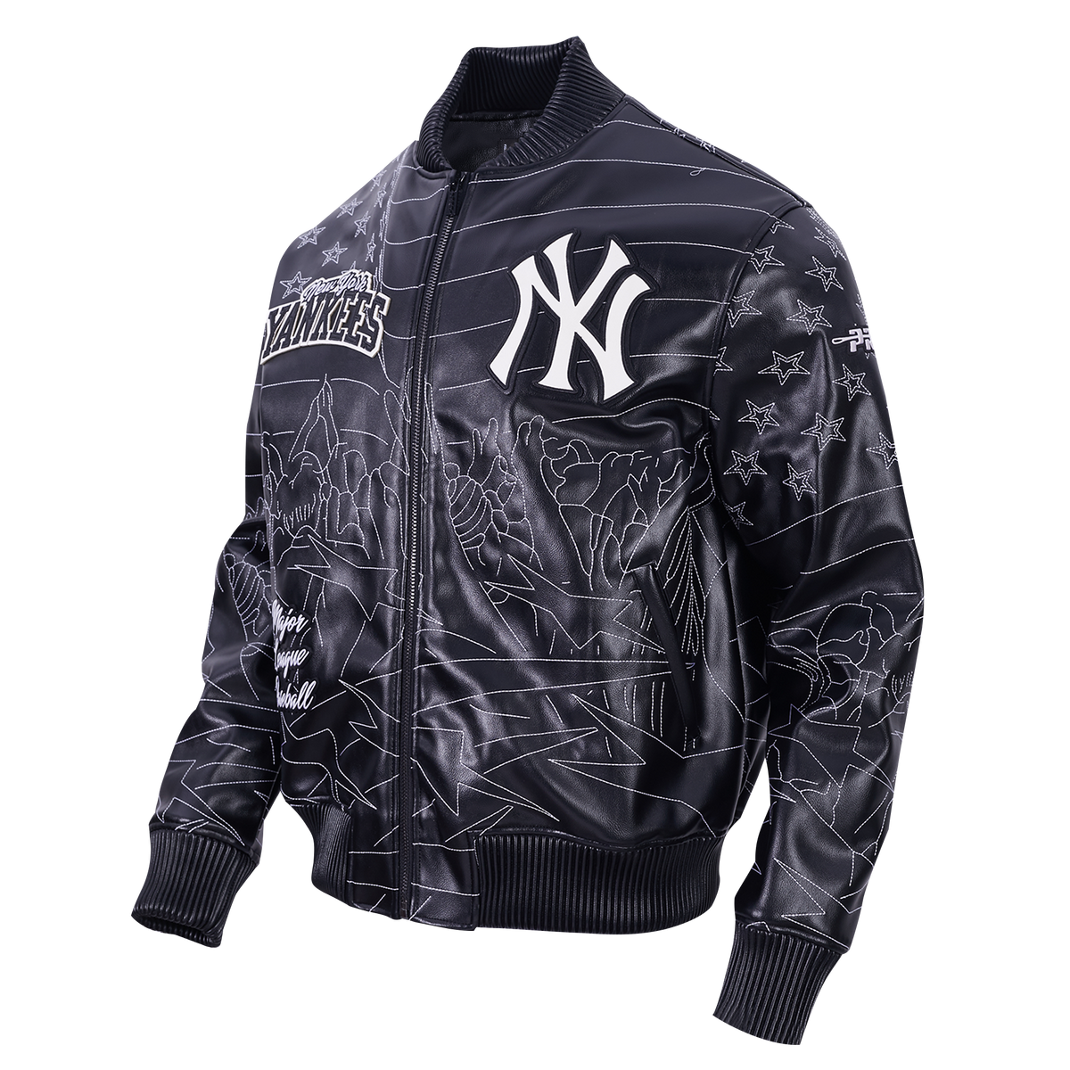 MLB NEW YORK YANKEES PRO PREMIUM MEN'S TOPSTITCH LEATHER VARSITY JACKET (BLACK)