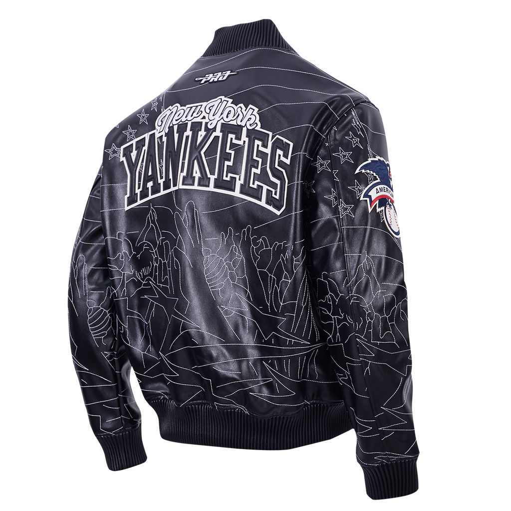 MLB NEW YORK YANKEES PRO PREMIUM MEN'S TOPSTITCH LEATHER VARSITY JACKET (BLACK)