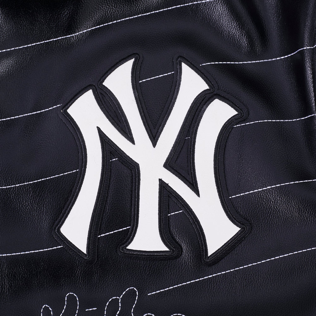 MLB NEW YORK YANKEES PRO PREMIUM MEN'S TOPSTITCH LEATHER VARSITY JACKET (BLACK)