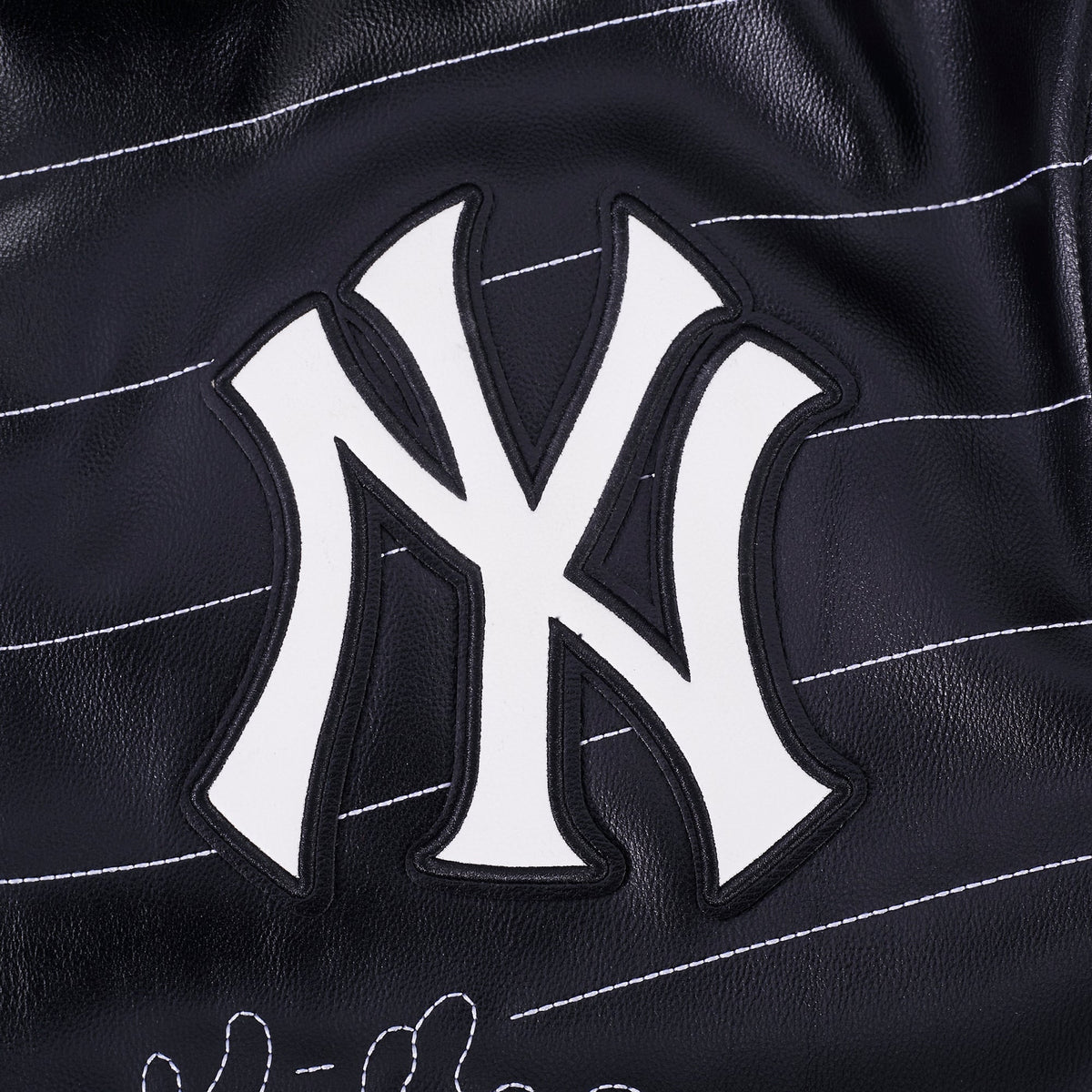 MLB NEW YORK YANKEES PRO PREMIUM MEN'S TOPSTITCH LEATHER VARSITY JACKET (BLACK)