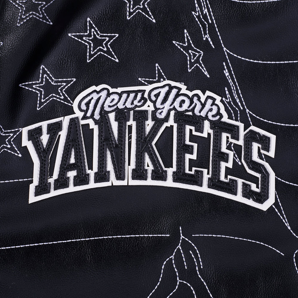 MLB NEW YORK YANKEES PRO PREMIUM MEN'S TOPSTITCH LEATHER VARSITY JACKET (BLACK)