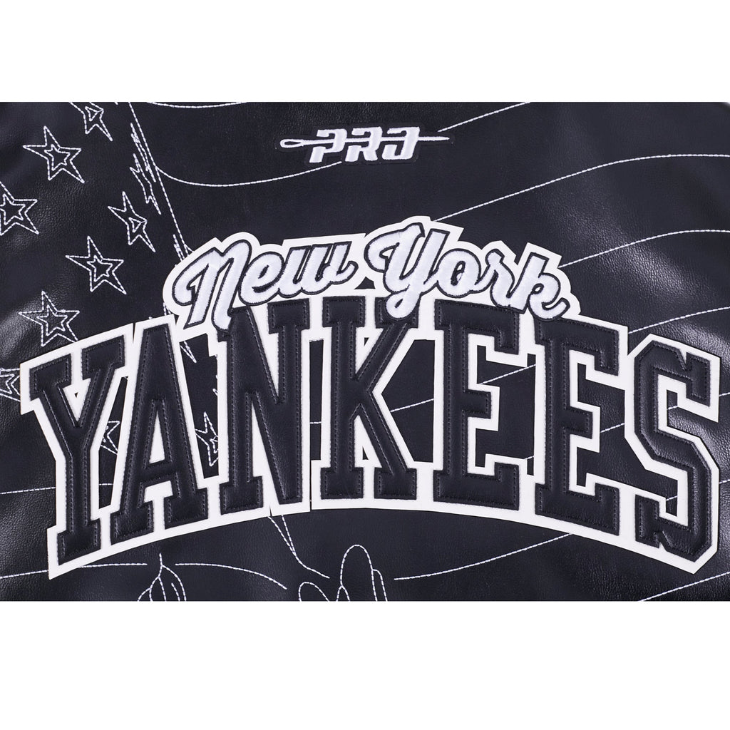 MLB NEW YORK YANKEES PRO PREMIUM MEN'S TOPSTITCH LEATHER VARSITY JACKET (BLACK)