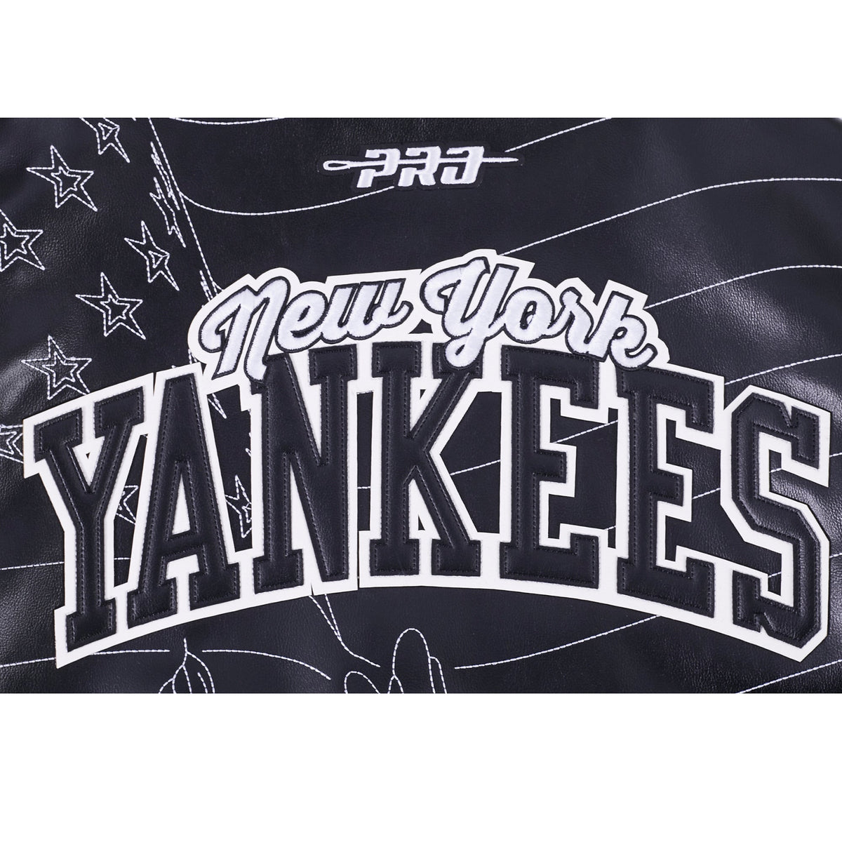 MLB NEW YORK YANKEES PRO PREMIUM MEN'S TOPSTITCH LEATHER VARSITY JACKET (BLACK)