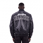 MLB NEW YORK YANKEES PRO PREMIUM MEN'S TOPSTITCH LEATHER VARSITY JACKET (BLACK)