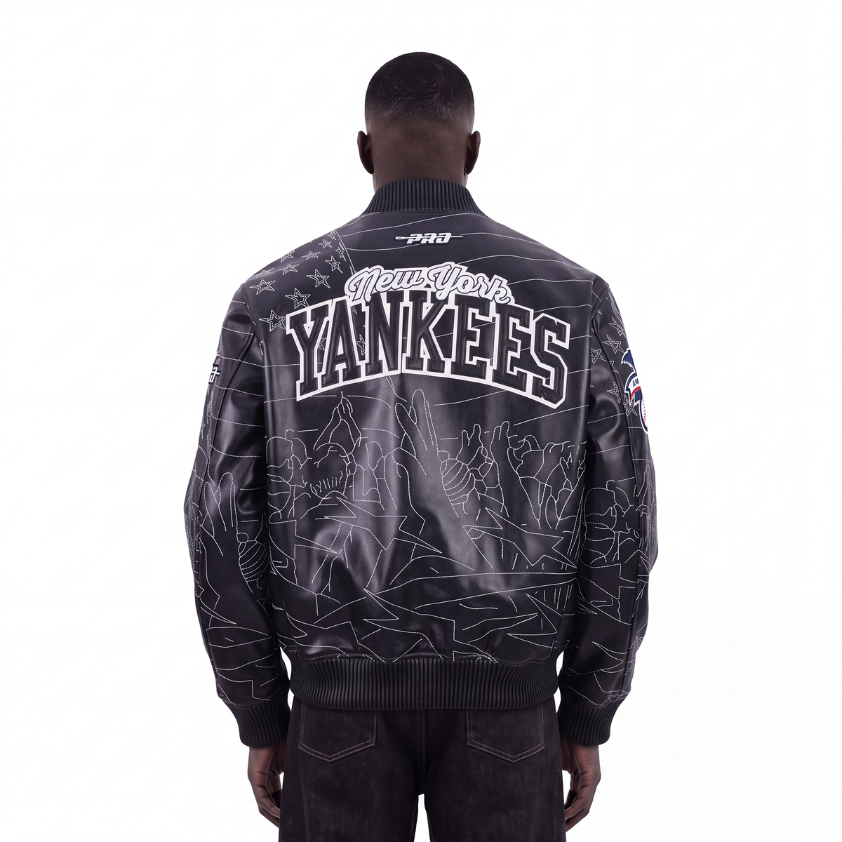 MLB NEW YORK YANKEES PRO PREMIUM MEN'S TOPSTITCH LEATHER VARSITY JACKET (BLACK)