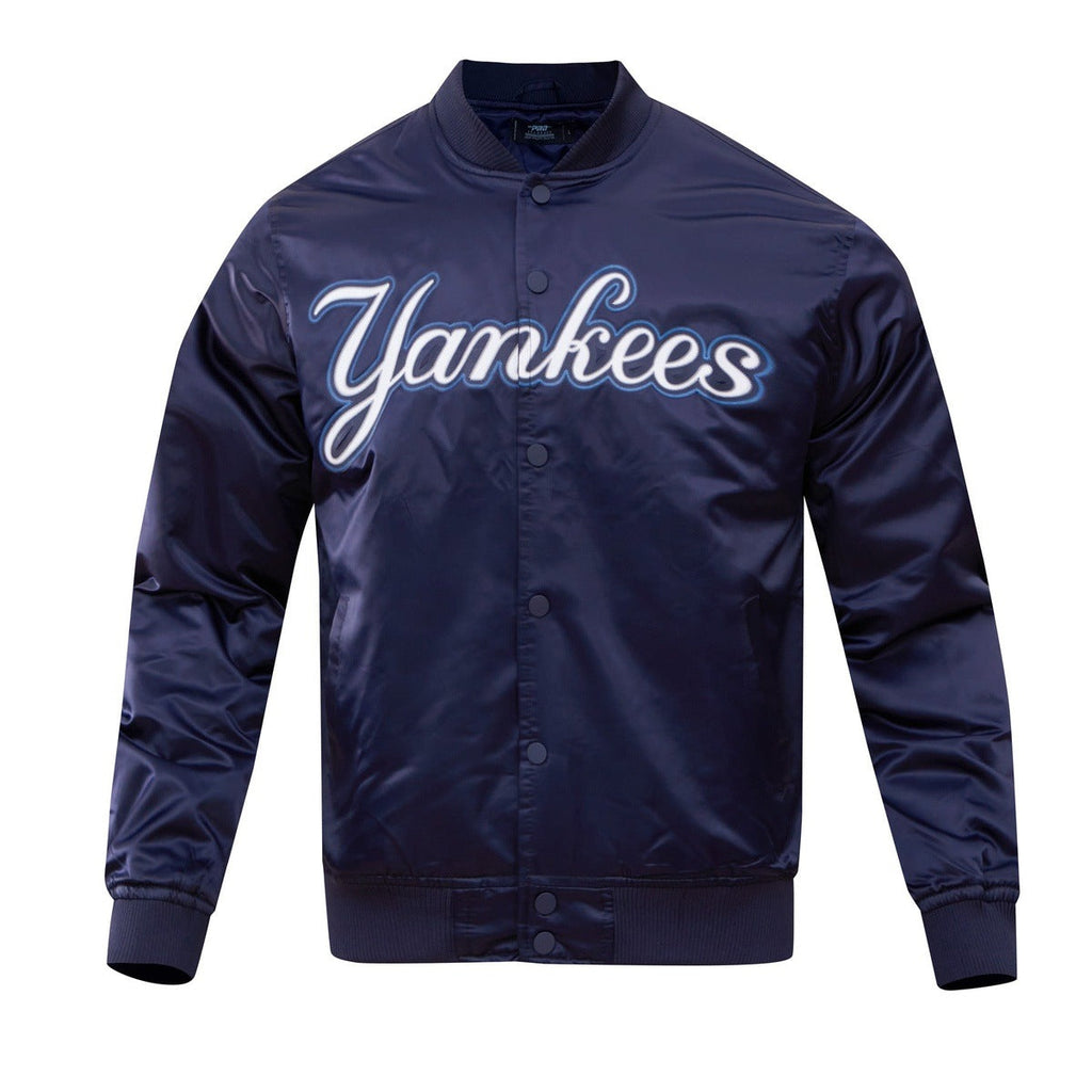 MLB NEW YORK YANKEES BIG LOGO WORLD SERIES MEN'S SATIN JACKET (MIDNIGHT NAVY)
