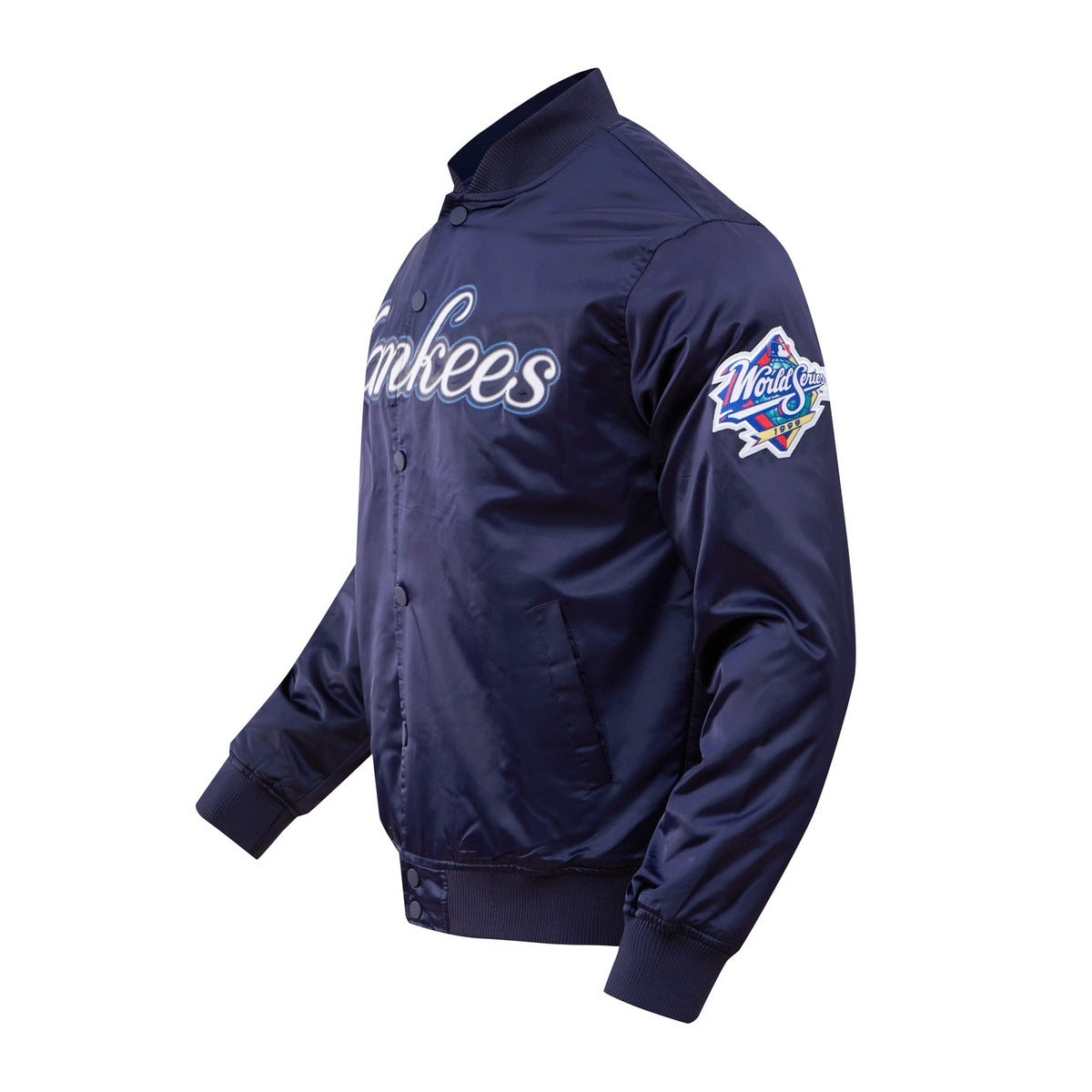 MLB NEW YORK YANKEES BIG LOGO WORLD SERIES MEN'S SATIN JACKET (MIDNIGHT NAVY)