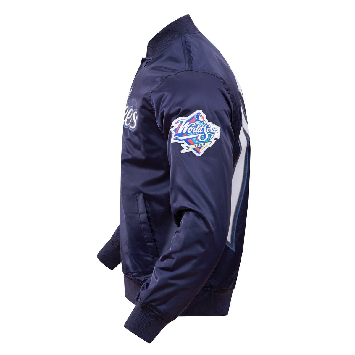 MLB NEW YORK YANKEES BIG LOGO WORLD SERIES MEN'S SATIN JACKET (MIDNIGHT NAVY)