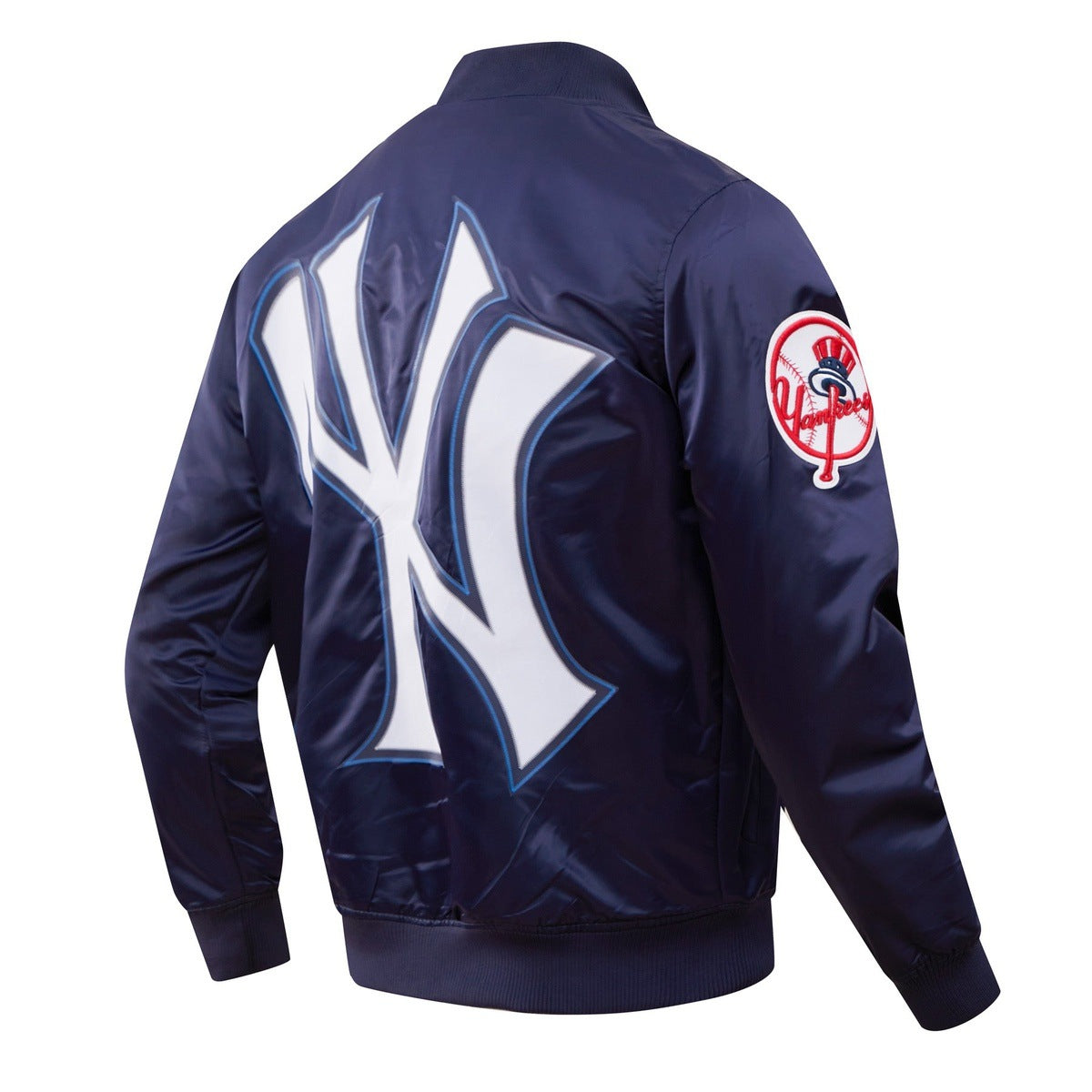 MLB NEW YORK YANKEES BIG LOGO WORLD SERIES MEN'S SATIN JACKET (MIDNIGHT NAVY)