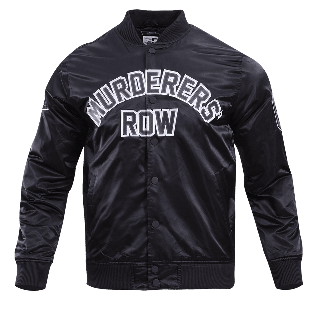 MLB NEW YORK YANKEES MURDERERS ROW BIG LOGO MEN'S SATIN JACKET (BLACK)