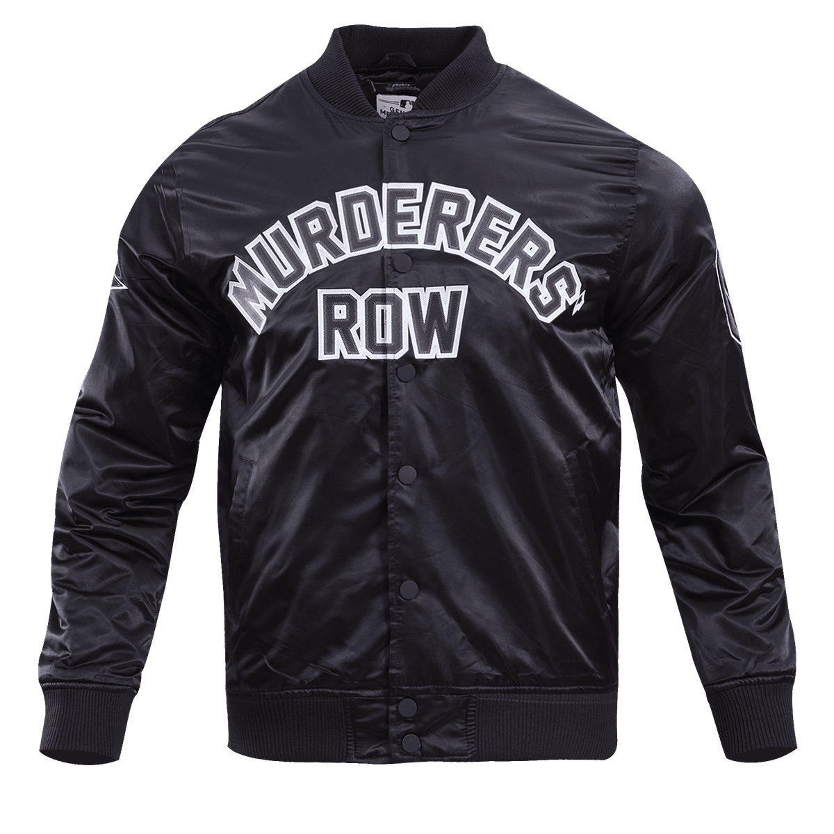 MLB NEW YORK YANKEES MURDERERS ROW BIG LOGO MEN'S SATIN JACKET (BLACK)