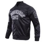MLB NEW YORK YANKEES MURDERERS ROW BIG LOGO MEN'S SATIN JACKET (BLACK)