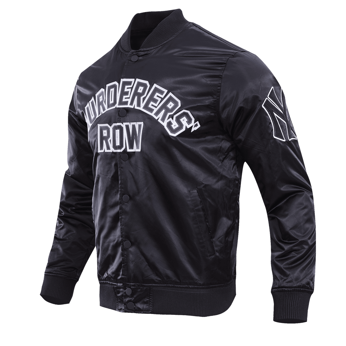 MLB NEW YORK YANKEES MURDERERS ROW BIG LOGO MEN'S SATIN JACKET (BLACK)