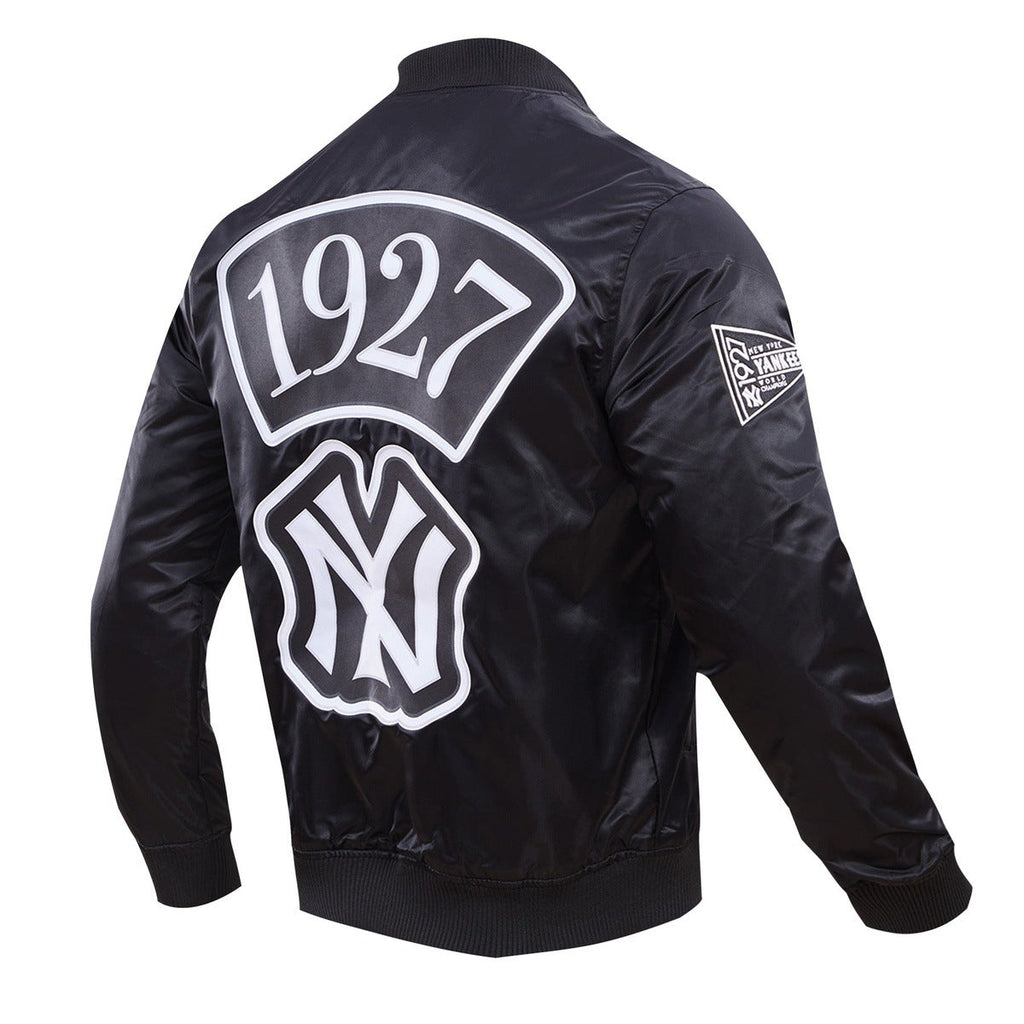 MLB NEW YORK YANKEES MURDERERS ROW BIG LOGO MEN'S SATIN JACKET (BLACK)