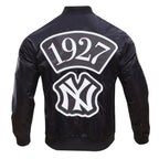 MLB NEW YORK YANKEES MURDERERS ROW BIG LOGO MEN'S SATIN JACKET (BLACK)