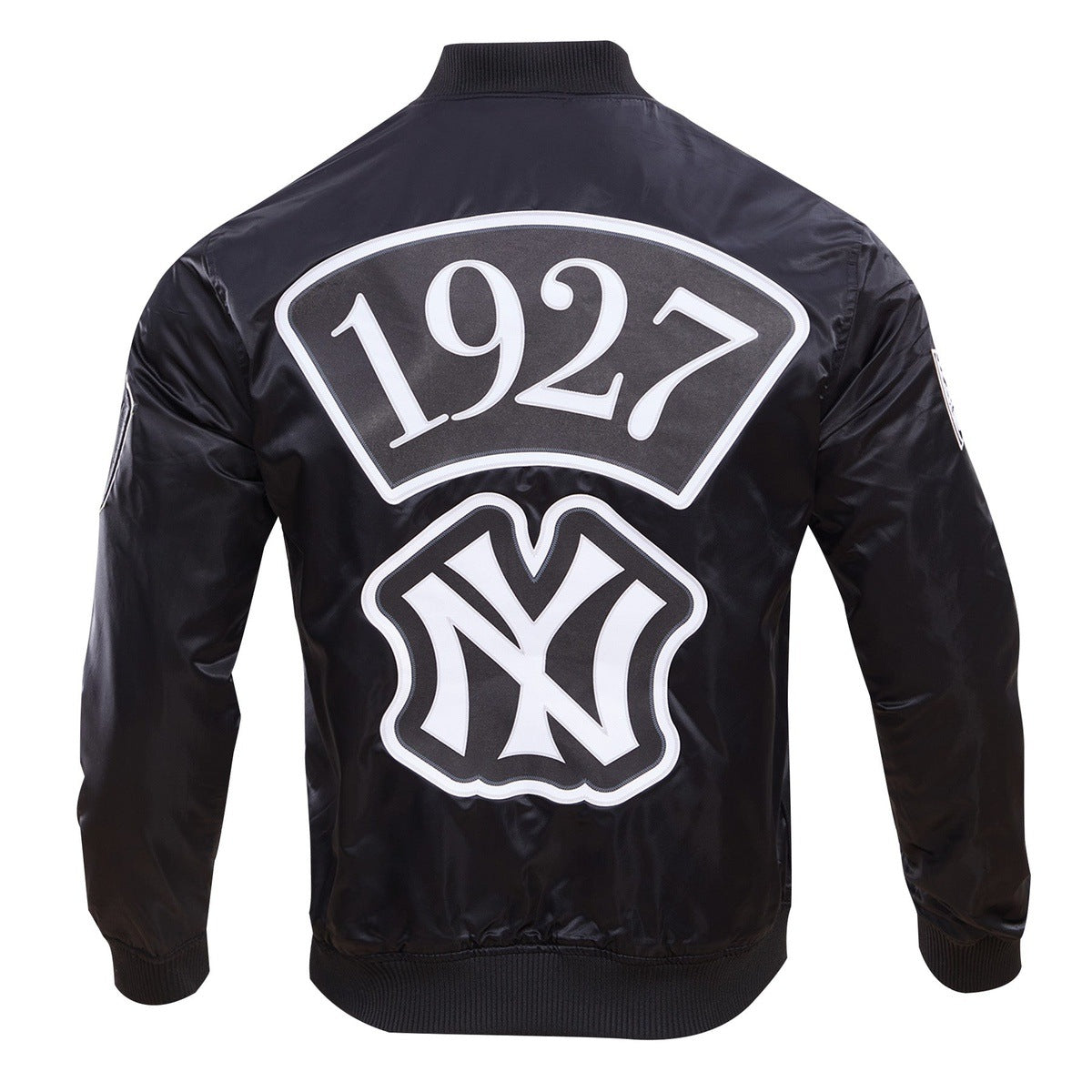 MLB NEW YORK YANKEES MURDERERS ROW BIG LOGO MEN'S SATIN JACKET (BLACK)
