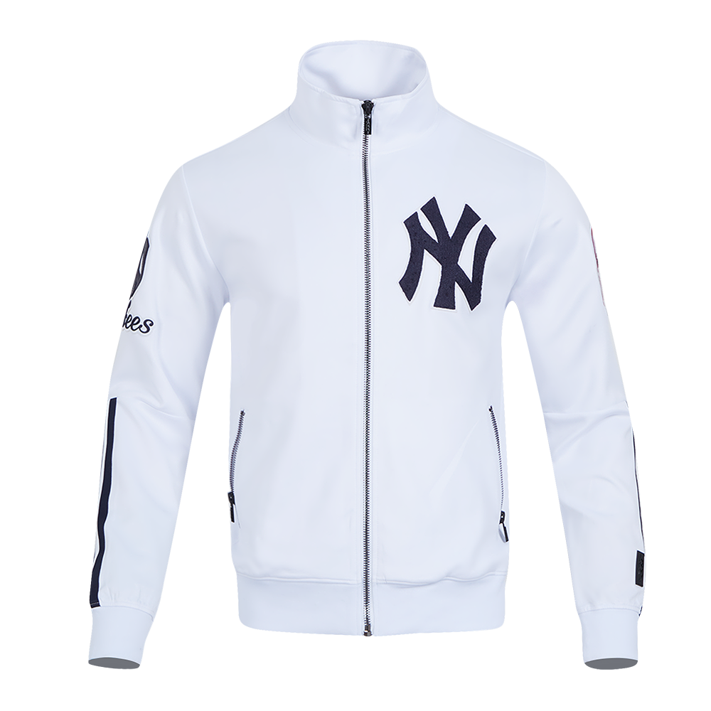 MLB NEW YORK YANKEES CLASSIC VESTE D'ENTRAÎNEMENT EN MAILLE DOUBLE POUR HOMME (BLANC/MARINE MINUIT)