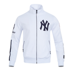 MLB NEW YORK YANKEES CLASSIC VESTE D'ENTRAÎNEMENT EN MAILLE DOUBLE POUR HOMME (BLANC/MARINE MINUIT)