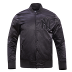 MLB NEW YORK YANKEES TRIPLE BLACK LOGO MEN'S SATIN JACKET (BLACK)