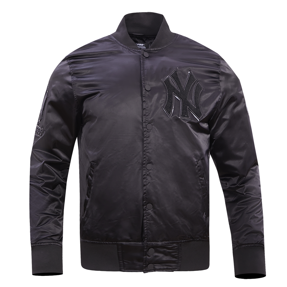 MLB NEW YORK YANKEES TRIPLE BLACK LOGO MEN'S SATIN JACKET (BLACK)