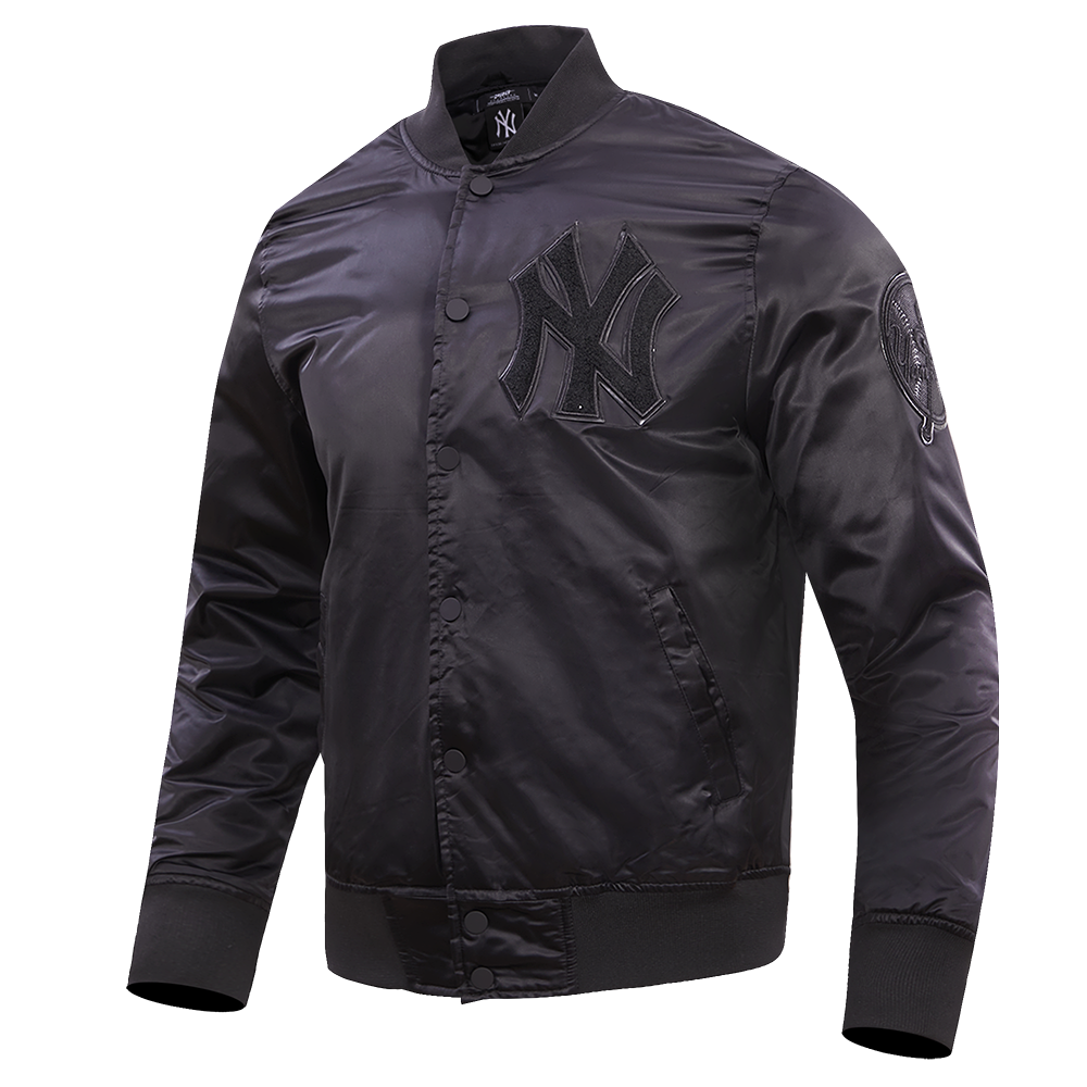 MLB NEW YORK YANKEES TRIPLE BLACK LOGO MEN'S SATIN JACKET (BLACK)