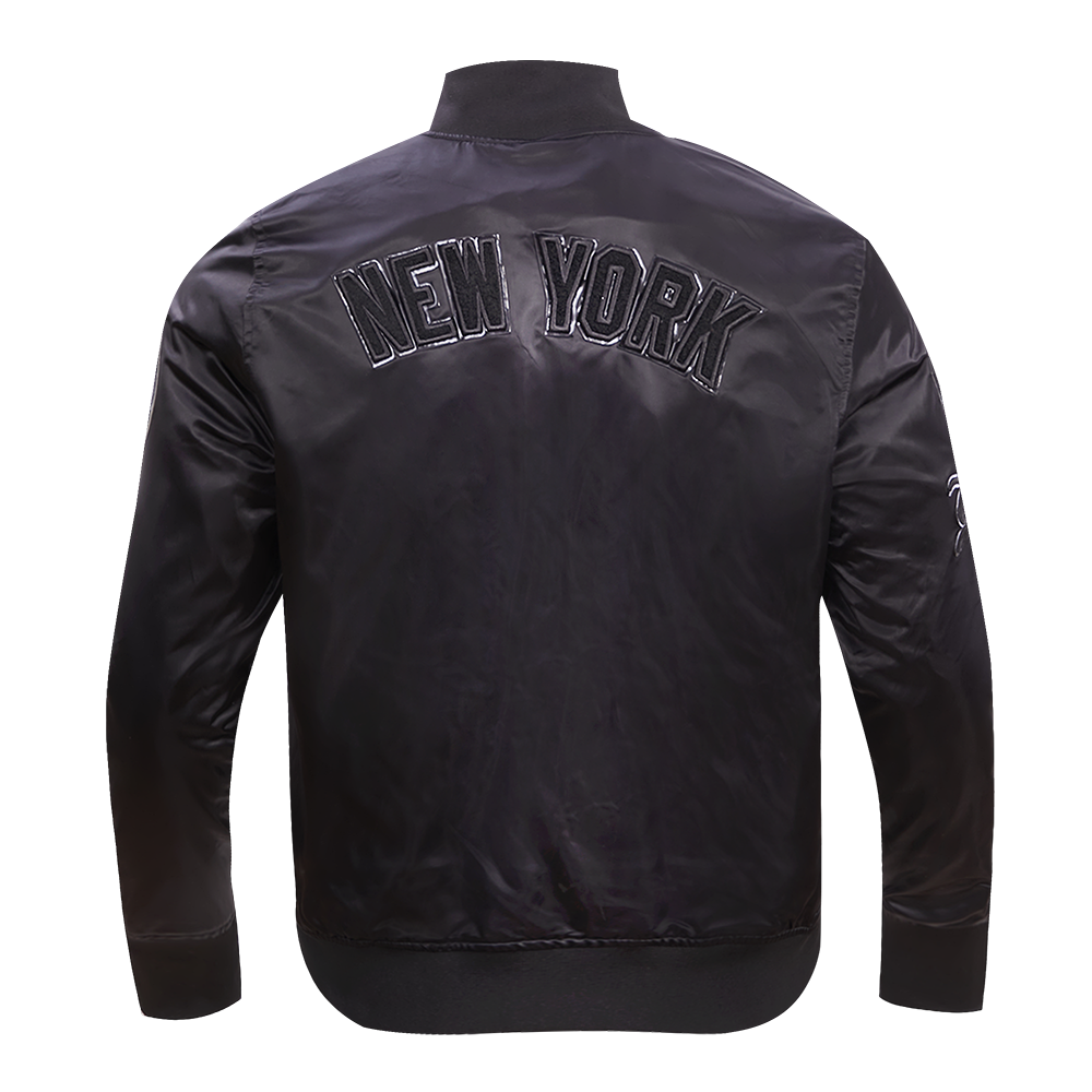 MLB NEW YORK YANKEES TRIPLE BLACK LOGO MEN'S SATIN JACKET (BLACK)