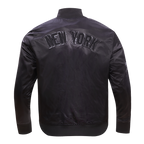 MLB NEW YORK YANKEES TRIPLE BLACK LOGO MEN'S SATIN JACKET (BLACK)