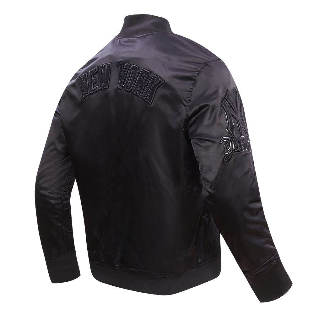 MLB NEW YORK YANKEES TRIPLE BLACK LOGO MEN'S SATIN JACKET (BLACK)