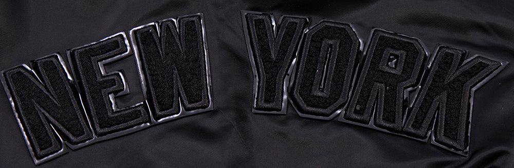 MLB NEW YORK YANKEES TRIPLE BLACK LOGO MEN'S SATIN JACKET (BLACK)