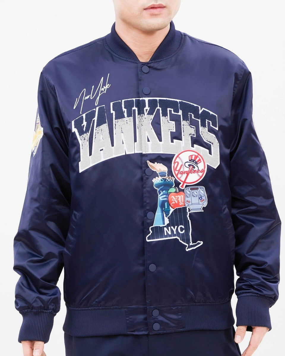 MLB NEW YORK YANKEES HOMETOWN MEN'S SATIN JACKET (MIDNIGHT NAVY)