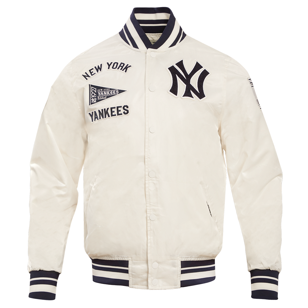 MLB NEW YORK YANKEES RETRO CLASSIC MEN'S RIB SATIN JACKET (EGGSHELL/ MIDNIGHT NAVY)