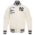 MLB NEW YORK YANKEES RETRO CLASSIC MEN'S RIB SATIN JACKET (EGGSHELL/ MIDNIGHT NAVY)