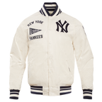 MLB NEW YORK YANKEES RETRO CLASSIC MEN'S RIB SATIN JACKET (EGGSHELL/ MIDNIGHT NAVY)