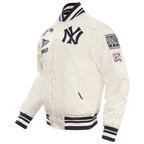 MLB NEW YORK YANKEES RETRO CLASSIC MEN'S RIB SATIN JACKET (EGGSHELL/ MIDNIGHT NAVY)