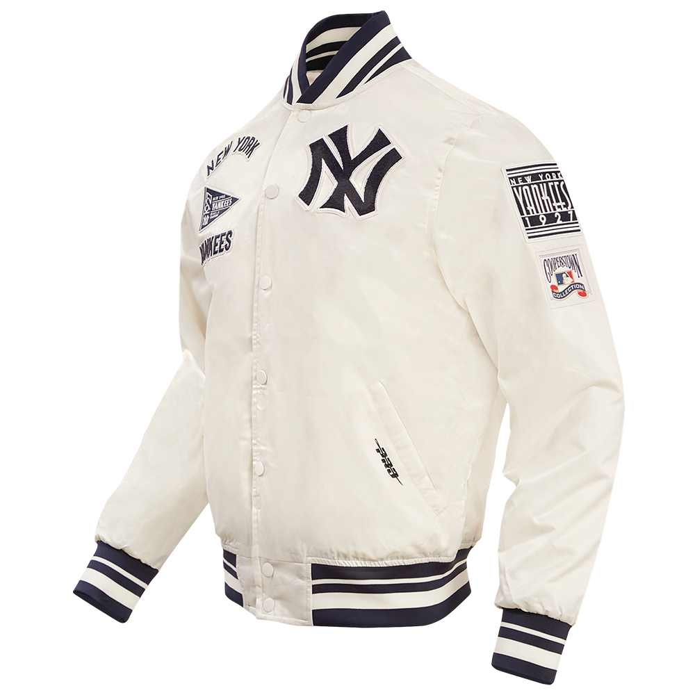 MLB NEW YORK YANKEES RETRO CLASSIC MEN'S RIB SATIN JACKET (EGGSHELL/ MIDNIGHT NAVY)