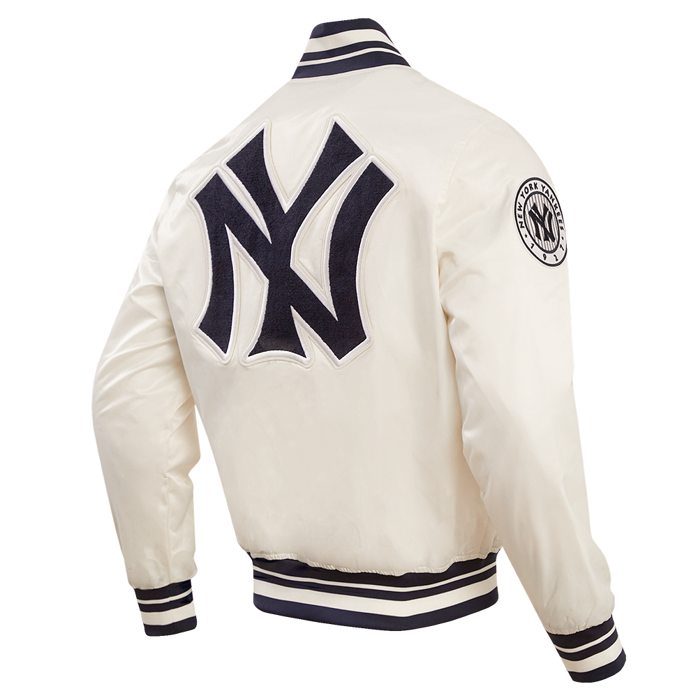 MLB NEW YORK YANKEES RETRO CLASSIC MEN'S RIB SATIN JACKET (EGGSHELL/ MIDNIGHT NAVY)