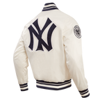 MLB NEW YORK YANKEES RETRO CLASSIC MEN'S RIB SATIN JACKET (EGGSHELL/ MIDNIGHT NAVY)
