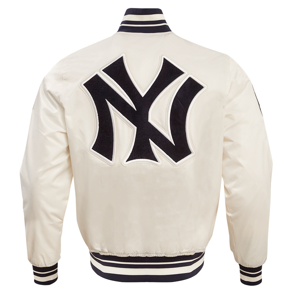 MLB NEW YORK YANKEES RETRO CLASSIC MEN'S RIB SATIN JACKET (EGGSHELL/ MIDNIGHT NAVY)
